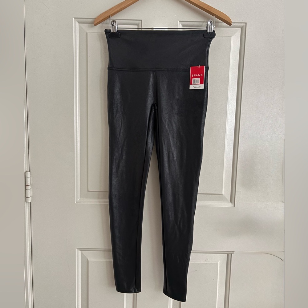 Spanx Black Faux Leather Suede Leggings Leggings Large